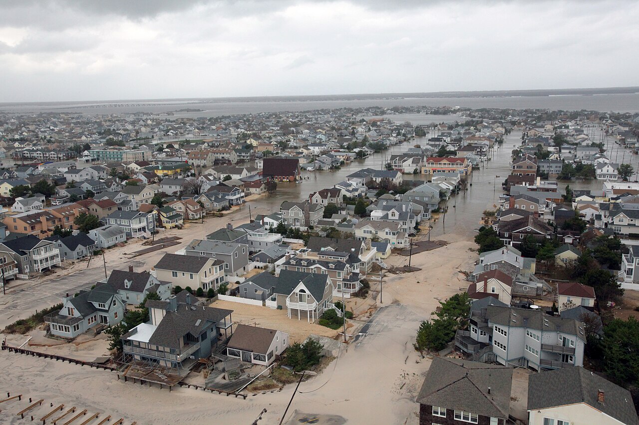 Aerial photo of Hurricane Sandy damage along the New Jersey coastline in October 2012